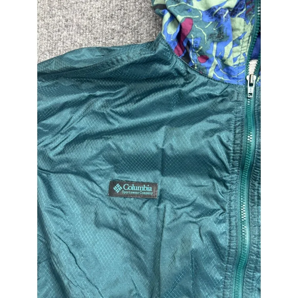 Columbia Jacket Youth 14/16 Green Nylon Hooded Windbreaker Lined‎ 90s Colorblock